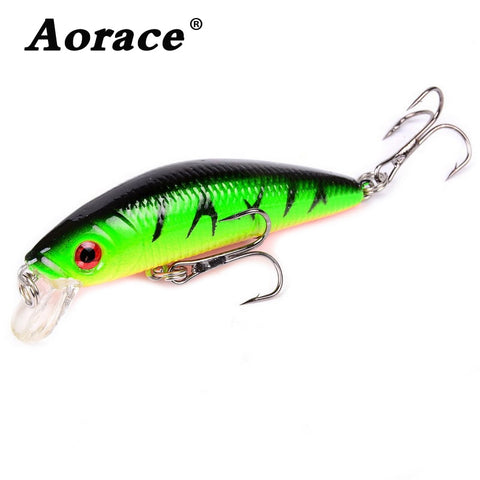 Aorace Minnow Lure de pesca 70mm 8g Eyes 3D Crankbait Wobbler Artificial Plástico Rígido Isca De Pesca Equipamento