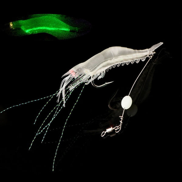 5 pçs / lote Luminous Camarão Soft Lure Isca de Silicone Artificial com Ganchos Gire Lures Set Anzois Sabiki Rigs Equipamento de Pesca