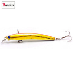 Wobbler Minnow Flutuante Isca Artificial de Plástico para Pesca Lure Tackle Bass 8cm 3D Eyes Topwater 2 Fish Hook Crankbait 1 Pc