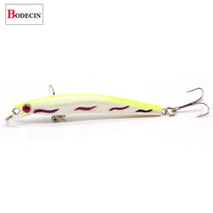 Wobbler Minnow Flutuante Isca Artificial de Plástico para Pesca Lure Tackle Bass 8cm 3D Eyes Topwater 2 Fish Hook Crankbait 1 Pc